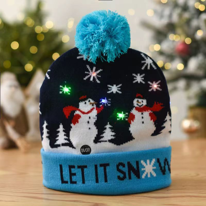 Wholesale Christmas LED Light Knitted Hat Party Warm Adult With Ball Hat